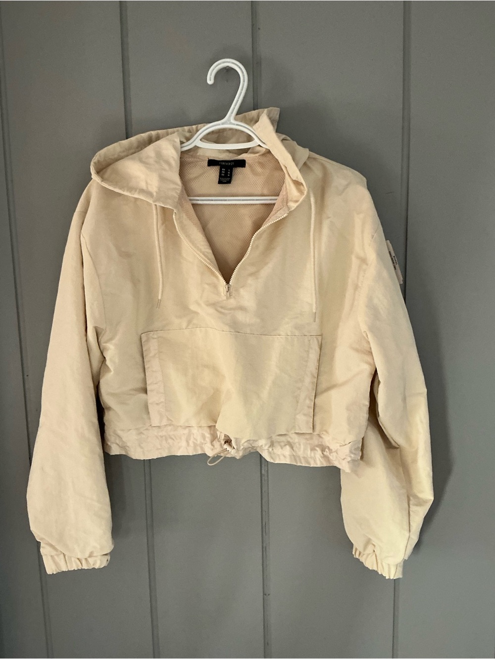 Forever 21 Cropped Hooded Anorak Jacket - Cream